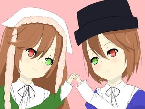 Rating: Safe Score: 0 Tags: blush brown_hair dress green_eyes hat head_scarf heterochromia holding_hands image long_hair multiple_views pair red_eyes short_hair siblings sisters smile souseiseki suiseiseki top_hat twins User: admin