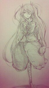 Rating: Safe Score: 0 Tags: 1girl barasuishou boots breasts closed_mouth eyebrows_visible_through_hair hair_between_eyes hair_ornament hata_no_kokoro image large_breasts long_hair looking_at_viewer monochrome sketch skirt solo third_eye traditional_media twintails very_long_hair User: admin