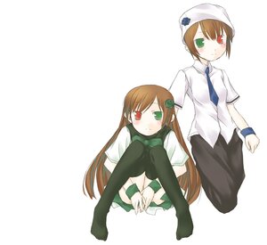 Rating: Safe Score: 0 Tags: 2girls blush brown_hair dress green_eyes heterochromia image long_hair long_sleeves multiple_girls pair red_eyes short_sleeves siblings simple_background sisters souseiseki suiseiseki thighhighs twins very_long_hair white_background User: admin