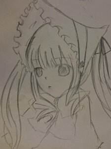 Rating: Safe Score: 0 Tags: 1girl bowtie greyscale image long_hair long_sleeves looking_at_viewer monochrome shinku simple_background solo traditional_media twintails umbrella upper_body white_background User: admin