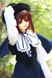 Rating: Safe Score: 0 Tags: 1girl bangs blurry blurry_background brown_hair capelet closed_mouth depth_of_field doll dress frills green_eyes heterochromia long_sleeves looking_at_viewer neck_ribbon outdoors red_eyes solo souseiseki suiseiseki sunlight User: admin