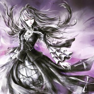 Rating: Safe Score: 0 Tags: 1girl album_cover breasts dress flower image long_hair long_sleeves monochrome solo suigintou very_long_hair wide_sleeves User: admin
