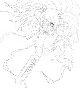 Rating: Safe Score: 0 Tags: 1girl boots bow cross-laced_footwear dress eyepatch flower frills greyscale image kirakishou knee_boots long_hair monochrome sketch smile solo twintails very_long_hair User: admin