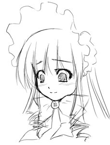 Rating: Safe Score: 0 Tags: 1girl auto_tagged blush closed_mouth eyebrows_visible_through_hair greyscale image long_hair looking_at_viewer monochrome shinku simple_background sketch smile solo upper_body white_background User: admin