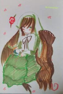 Rating: Safe Score: 0 Tags: 1girl bangs brown_hair bug butterfly dress flower green_dress head_scarf image insect long_hair long_sleeves red_eyes simple_background solo suiseiseki twintails very_long_hair watercolor_(medium) User: admin