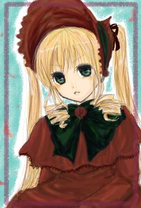 Rating: Safe Score: 0 Tags: 1girl blonde_hair bonnet bow bowtie capelet dress drill_hair flower green_bow green_neckwear image long_hair long_sleeves looking_at_viewer red_capelet rose shinku simple_background solo twin_drills twintails upper_body User: admin