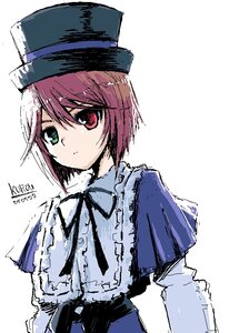 Rating: Safe Score: 0 Tags: 1girl bangs blue_dress closed_mouth dated green_eyes hat heterochromia image long_sleeves looking_at_viewer red_eyes ribbon short_hair simple_background solo souseiseki top_hat upper_body white_background User: admin