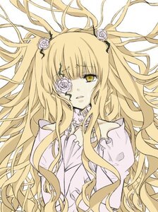 Rating: Safe Score: 0 Tags: 1girl blonde_hair dress eyepatch flower hair_flower hair_ornament image kirakishou long_hair pink_rose rose simple_background solo thorns two_side_up very_long_hair white_flower white_rose yellow_eyes User: admin