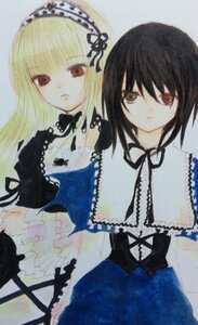 Rating: Safe Score: 0 Tags: 2girls blonde_hair dress expressionless frills hairband heterochromia image lolita_fashion long_hair long_sleeves looking_at_viewer multiple_girls pair photo red_eyes ribbon short_hair souseiseki suigintou traditional_media User: admin