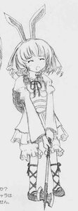 Rating: Safe Score: 0 Tags: 1girl animal_ears artist_name blush bow bunny_ears closed_eyes dated dress drill_hair full_body greyscale hinaichigo image juliet_sleeves long_sleeves monochrome open_mouth simple_background solo standing User: admin