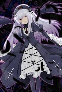 Rating: Safe Score: 0 Tags: 1girl black_feathers black_wings cross dress feathers flower frills hairband image lolita_hairband long_hair long_sleeves looking_at_viewer ribbon rose silver_hair smile solo suigintou very_long_hair wings User: admin