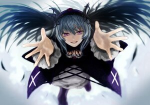 Rating: Safe Score: 3 Tags: 1girl commentary_request dress feathers flower hairband hands image kuroi lolita_hairband long_hair long_sleeves looking_at_viewer open_mouth pale_skin photoshop_(medium) purple_eyes ribbon rozen_maiden silver_hair smile solo suigintou white_hair wings User: admin