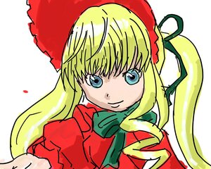 Rating: Safe Score: 0 Tags: 1girl bangs blonde_hair blue_eyes bonnet bow bowtie closed_mouth dress green_bow green_neckwear hat image long_hair long_sleeves looking_at_viewer red_dress shinku sidelocks simple_background smile solo upper_body white_background User: admin