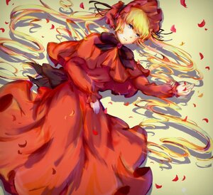 Rating: Safe Score: 0 Tags: 1girl blonde_hair blue_eyes bonnet bow capelet dress flower image long_hair long_sleeves looking_at_viewer petals red_capelet red_dress rose rose_petals shinku solo twintails very_long_hair User: admin