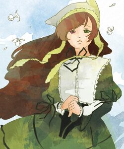 Rating: Safe Score: 0 Tags: 1girl bonnet brown_hair bug butterfly dress flower frills green_dress green_eyes head_scarf heterochromia image insect long_hair long_sleeves looking_at_viewer red_eyes sky solo suiseiseki User: admin