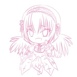 Rating: Safe Score: 0 Tags: 1girl blush chibi eyebrows_visible_through_hair feathered_wings frills greyscale hairband image looking_at_viewer monochrome open_mouth short_hair smile solo striped suigintou wings User: admin