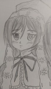 Rating: Safe Score: 0 Tags: 1girl blush frills greyscale image monochrome short_hair sketch solo suiseiseki tattoo traditional_media upper_body User: admin