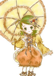 Rating: Safe Score: 0 Tags: 1girl dress drill_hair frills full_body green_eyes green_hair hair_ornament holding_umbrella image kanaria long_sleeves looking_at_viewer parasol solo umbrella white_background yellow_dress User: admin