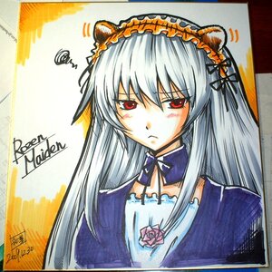 Rating: Safe Score: 0 Tags: 1girl animal_ears artist_name blush detached_collar dress frown hairband image long_hair looking_at_viewer marker_(medium) red_eyes rose shikishi signature solo squiggle suigintou traditional_media upper_body User: admin