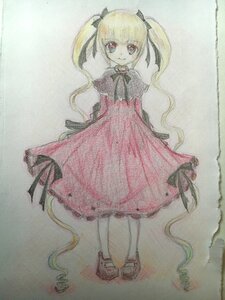 Rating: Safe Score: 0 Tags: 1girl black_ribbon blonde_hair bow dress full_body image long_hair long_sleeves looking_at_viewer ribbon shinku shoes smile solo standing traditional_media twintails very_long_hair watercolor_(medium) User: admin