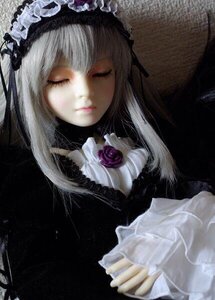 Rating: Safe Score: 0 Tags: 1girl black_dress closed_eyes closed_mouth doll dress facing_viewer flower frills gothic_lolita hairband lips lolita_fashion lolita_hairband long_hair long_sleeves rose silver_hair simple_background solo suigintou User: admin