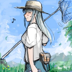 Rating: Safe Score: 0 Tags: 1girl blue_hair closed_eyes day eighth_note hat image long_hair musical_note signature sketch sky smile solo spoken_musical_note suigintou User: admin