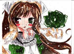 Rating: Safe Score: 0 Tags: 1girl bangs brown_hair dress green_dress green_eyes hat head_scarf image long_hair long_sleeves looking_at_viewer red_eyes solo suiseiseki upper_body very_long_hair User: admin