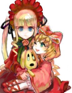 Rating: Safe Score: 0 Tags: 2girls blonde_hair blue_eyes bonnet bow dress drill_hair flower hina_ichigo hinaichigo image long_hair long_sleeves looking_at_viewer multiple_girls one_eye_closed pair pink_bow red_dress rose shinku simple_background sitting white_background User: admin