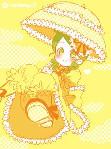 Rating: Safe Score: 0 Tags: 1girl bloomers blush bonnet dress frills full_body green_eyes green_hair halftone halftone_background hat image kanaria long_sleeves parasol polka_dot polka_dot_background puffy_sleeves smile solo umbrella yellow_background yellow_dress yellow_theme User: admin