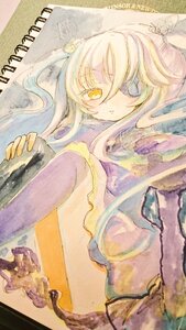 Rating: Safe Score: 0 Tags: 1girl barasuishou blonde_hair image long_hair long_sleeves skirt solo traditional_media watercolor_(medium) yellow_eyes User: admin