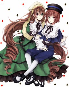 Rating: Safe Score: 0 Tags: 2girls brown_hair dress drill_hair frills green_dress green_eyes hat heart heterochromia image long_hair multiple_girls pair pantyhose red_eyes short_hair siblings sisters souseiseki striped_background suiseiseki twins very_long_hair white_legwear User: admin