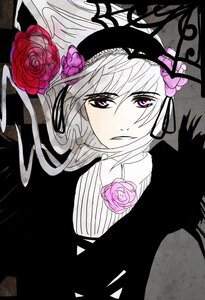 Rating: Safe Score: 0 Tags: 1girl flower hairband image long_hair looking_at_viewer purple_eyes red_flower red_rose rose silver_hair solo suigintou User: admin