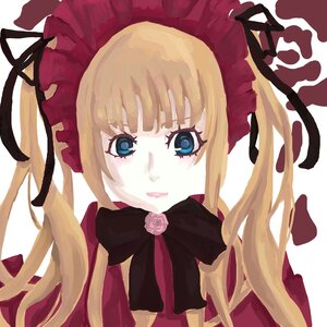 Rating: Safe Score: 0 Tags: 1girl bangs blonde_hair blue_eyes blunt_bangs bonnet bow flower image long_hair looking_at_viewer pink_rose rose shinku simple_background solo twintails upper_body white_background User: admin