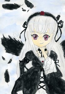 Rating: Safe Score: 0 Tags: 1girl black_dress black_feathers black_ribbon black_wings detached_collar dress feathers flower frills hairband image lolita_fashion lolita_hairband long_hair long_sleeves looking_at_viewer pink_eyes ribbon rose silver_hair smile solo suigintou traditional_media wings User: admin