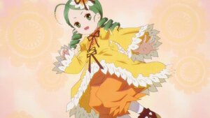 Rating: Safe Score: 0 Tags: 1girl dress drill_hair frills green_eyes green_hair image kanaria long_sleeves open_mouth orange_dress pantyhose smile solo standing striped twin_drills twintails wide_sleeves yellow_dress User: admin