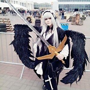Rating: Safe Score: 0 Tags: 1girl bangs black_dress black_wings building city closed_eyes dress hairband holding long_hair long_sleeves solo standing suigintou white_hair wings User: admin