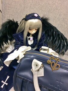 Rating: Safe Score: 0 Tags: 1girl bangs black_wings blonde_hair chair closed_eyes cross doll dress flower long_hair long_sleeves rose sitting solo suigintou wings User: admin