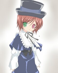Rating: Safe Score: 0 Tags: 1girl bad_id bad_pixiv_id blue_dress blush brown_hair collar core_(mayomayo) cowboy_shot doll dress frills green_eyes hat heterochromia image long_sleeves looking_at_viewer red_eyes rozen_maiden short_hair simple_background solo souseiseki top_hat white_background User: admin