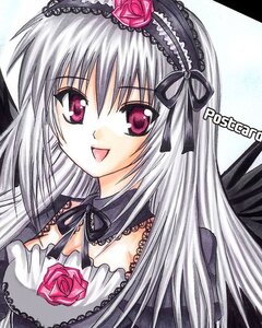 Rating: Safe Score: 0 Tags: 1girl :d black_ribbon black_wings detached_collar dress flower frills hairband image lolita_fashion lolita_hairband long_hair looking_at_viewer marker_(medium) open_mouth pink_eyes pink_flower pink_rose red_rose rose silver_hair smile solo suigintou wings User: admin