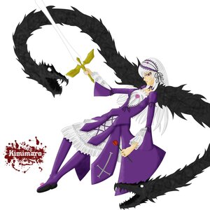 Rating: Safe Score: 0 Tags: 1girl black_wings dress frills hairband holding holding_weapon image long_hair long_sleeves monster scythe solo suigintou sword weapon white_hair wings User: admin