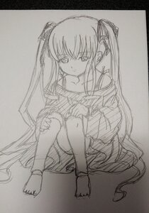 Rating: Safe Score: 0 Tags: 1girl bare_shoulders barefoot greyscale hair_ribbon image long_hair looking_at_viewer monochrome off_shoulder ribbon shinku sitting sketch solo traditional_media twintails very_long_hair User: admin