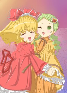 Rating: Safe Score: 0 Tags: 2girls blonde_hair bow closed_eyes dress drill_hair frills green_eyes green_hair hair_ornament hina_ichigo hinaichigo holding_hands image interlocked_fingers kanaria long_hair long_sleeves multiple_girls one_eye_closed open_mouth pair ribbon smile User: admin