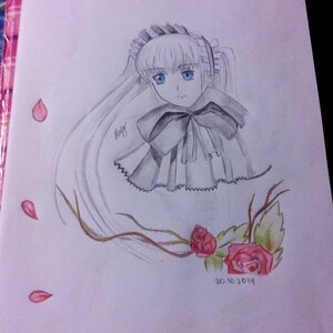 Rating: Safe Score: 0 Tags: 1girl blonde_hair blue_eyes dress flower image long_hair long_sleeves looking_at_viewer petals pink_rose red_flower red_rose ribbon rose rose_petals shinku solo traditional_media User: admin