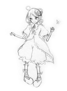 Rating: Safe Score: 0 Tags: 1girl ahoge bug butterfly dress drill_hair flower full_body greyscale hair_ornament image insect kanaria monochrome puffy_sleeves ribbon short_hair sketch smile solo standing striped User: admin