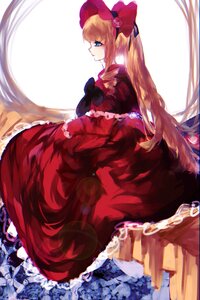 Rating: Safe Score: 0 Tags: 1girl blonde_hair blue_eyes bow dress flower frills image long_hair red_dress ribbon rose shinku solo twintails very_long_hair User: admin