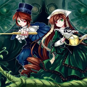 Rating: Safe Score: 0 Tags: blue_dress brown_hair dress frills green_dress green_eyes hat heterochromia holding image long_hair long_sleeves looking_at_viewer multiple_girls pair red_eyes short_hair siblings sisters souseiseki suiseiseki top_hat twins very_long_hair watering_can User: admin