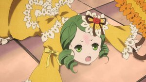 Rating: Safe Score: 0 Tags: 1girl blush bow drill_hair flower frills green_eyes green_hair hat image kanaria lying open_mouth solo User: admin