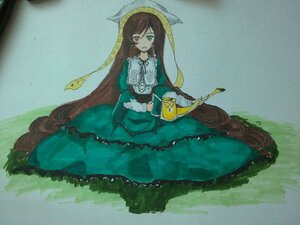 Rating: Safe Score: 0 Tags: 1girl brown_hair dress frills green_dress green_eyes heterochromia image long_hair long_sleeves red_eyes solo suiseiseki very_long_hair User: admin