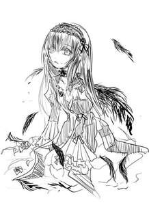 Rating: Safe Score: 0 Tags: 1girl akemi_homura akuma_homura auto_tagged black_wings bow bow_(weapon) choker dress feathered_wings gloves greyscale hairband holding_weapon image long_hair looking_at_viewer monochrome ribbon simple_background solo suigintou weapon white_background wings User: admin