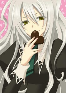 Rating: Safe Score: 0 Tags: 1girl candy chocolate chocolate_heart food heart image long_hair long_sleeves silver_hair smile solo suigintou valentine yellow_eyes User: admin